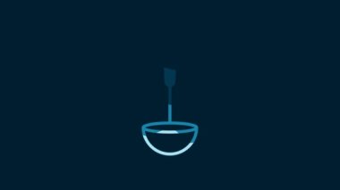 White Kitchen ladle icon isolated on blue background. Cooking utensil. Cutlery spoon sign. 4K Video motion graphic animation.