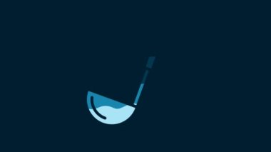 White Kitchen ladle icon isolated on blue background. Cooking utensil. Cutlery spoon sign. 4K Video motion graphic animation.