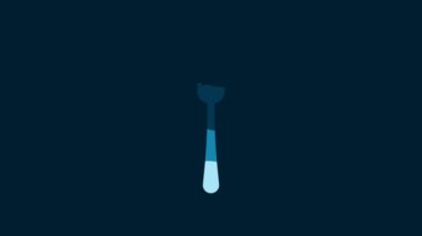 White Fork icon isolated on blue background. Cutlery symbol. 4K Video motion graphic animation.