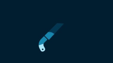 White Garden saw icon isolated on blue background. 4K Video motion graphic animation.