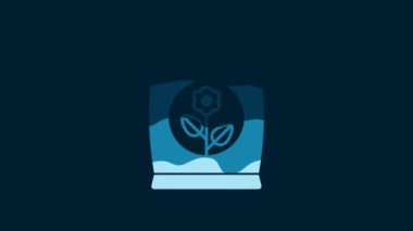 White Fertilizer bag icon isolated on blue background. 4K Video motion graphic animation.