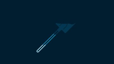 White Garden shovel icon isolated on blue background. Gardening tool. Tool for horticulture, agriculture, farming. 4K Video motion graphic animation.