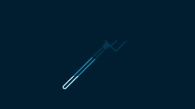 White Garden pitchfork icon isolated on blue background. Garden fork sign. Tool for horticulture, agriculture, farming. 4K Video motion graphic animation.