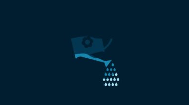 White Watering can icon isolated on blue background. Irrigation symbol. 4K Video motion graphic animation.