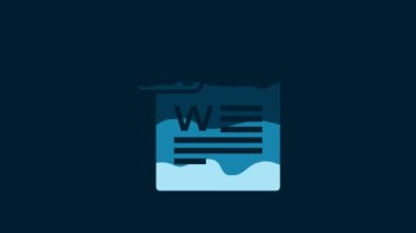 White DOC file document. Download doc button icon isolated on blue background. DOC file extension symbol. 4K Video motion graphic animation.