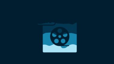 White AVI file document. Download avi button icon isolated on blue background. AVI file symbol. 4K Video motion graphic animation.