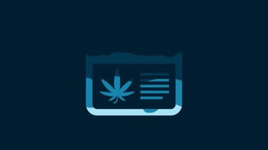 White Calendar and marijuana or cannabis leaf icon isolated on blue background. National weed day. Hemp symbol. 4K Video motion graphic animation.