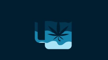 White Cup tea with marijuana or cannabis leaf icon isolated on blue background. Marijuana legalization. Hemp symbol. 4K Video motion graphic animation.