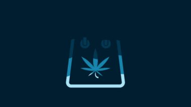White Shopping paper bag of medical marijuana or cannabis leaf icon isolated on blue background. Buying cannabis. Hemp symbol. 4K Video motion graphic animation.