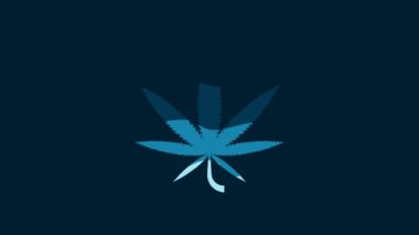 White Medical marijuana or cannabis leaf icon isolated on blue background. Hemp symbol. 4K Video motion graphic animation.