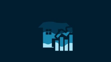 White Rising cost of housing icon isolated on blue background. Rising price of real estate. Residential graph increases. 4K Video motion graphic animation.