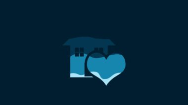 White House with heart shape icon isolated on blue background. Love home symbol. Family, real estate and realty. 4K Video motion graphic animation.