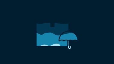 White Delivery package with umbrella symbol icon isolated on blue background. Parcel cardboard box with umbrella sign. Logistic and delivery. 4K Video motion graphic animation.