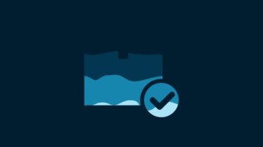 White Package box with check mark icon isolated on blue background. Parcel box with checkmark. Approved delivery or successful package receipt. 4K Video motion graphic animation.