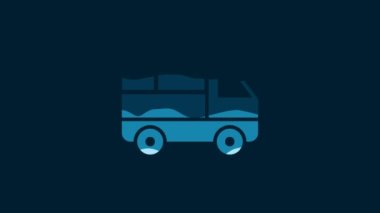 White Delivery truck with cardboard boxes behind icon isolated on blue background. 4K Video motion graphic animation.