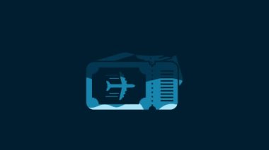 White Airline ticket icon isolated on blue background. Plane ticket. 4K Video motion graphic animation.