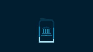 White Museum ticket icon isolated on blue background. History museum ticket coupon event admit exhibition excursion. 4K Video motion graphic animation.
