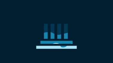White Museum building icon isolated on blue background. 4K Video motion graphic animation.