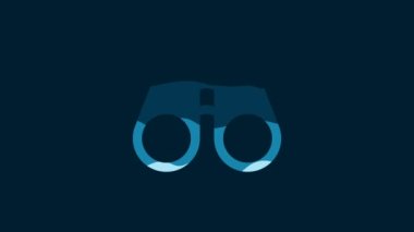 White Binoculars icon isolated on blue background. Find software sign. Spy equipment symbol. 4K Video motion graphic animation.