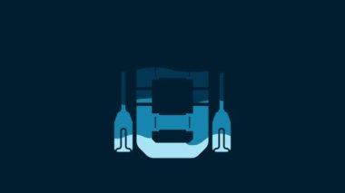 White Rafting boat icon isolated on blue background. Inflatable boat with oars. Water sports, extreme sports, holiday, vacation, team building. 4K Video motion graphic animation.