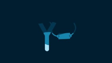 White Slingshot icon isolated on blue background. 4K Video motion graphic animation.