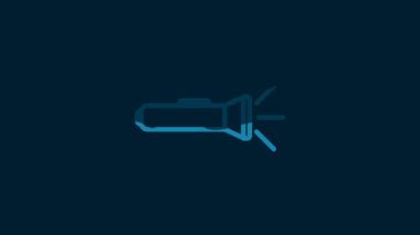 White Flashlight icon isolated on blue background. 4K Video motion graphic animation.