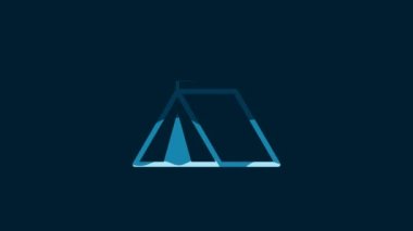White Tourist tent with flag icon isolated on blue background. Camping symbol. 4K Video motion graphic animation.