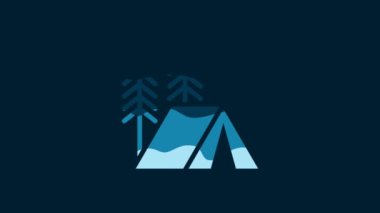 White Tourist tent icon isolated on blue background. Camping symbol. 4K Video motion graphic animation.