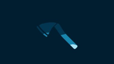 White Wooden axe icon isolated on blue background. Lumberjack axe. 4K Video motion graphic animation.