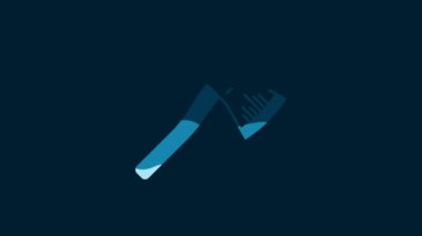 White Wooden axe icon isolated on blue background. Lumberjack axe. 4K Video motion graphic animation.
