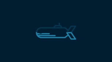 White Submarine icon isolated on blue background. Military ship. 4K Video motion graphic animation.