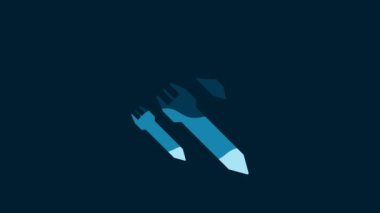 White Rocket icon isolated on blue background. 4K Video motion graphic animation.