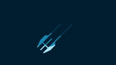 White Rocket icon isolated on blue background. 4K Video motion graphic animation.