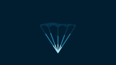White Parachute icon isolated on blue background. 4K Video motion graphic animation.