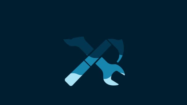 White Crossed Hammer Wrench Icon Isolated Blue Background Hardware Tools — Stok video