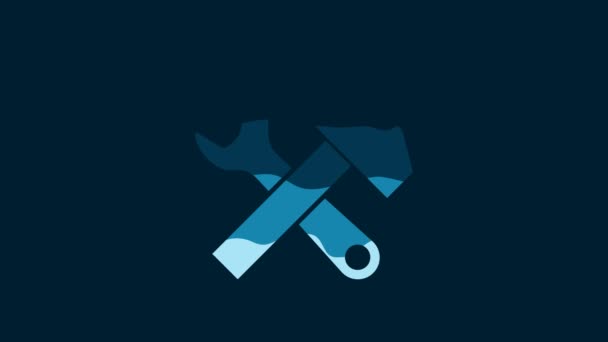 White Crossed Hammer Wrench Icon Isolated Blue Background Hardware Tools — Stockvideo