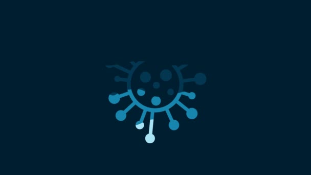 蓝色背景上分离的白色细菌图标 细菌和细菌 导致微生物疾病 细胞癌 微生物 4K视频运动图形动画 — 图库视频影像