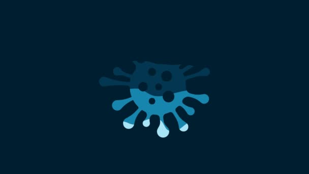 蓝色背景上分离的白色细菌图标 细菌和细菌 导致微生物疾病 细胞癌 微生物 4K视频运动图形动画 — 图库视频影像