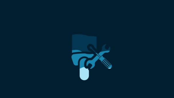 White Scooter Screwdriver Wrench Icon Isolated Blue Background Adjusting Service — Wideo stockowe