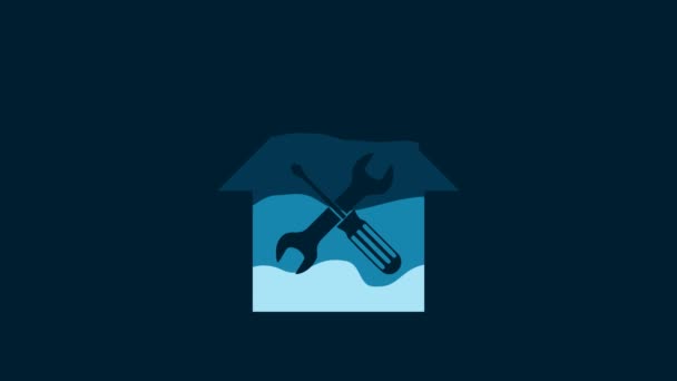 White House Home Screwdriver Wrench Icon Isolated Blue Background Adjusting — Vídeo de Stock