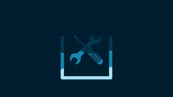 White File Document Screwdriver Wrench Icon Isolated Blue Background Adjusting — Vídeos de Stock