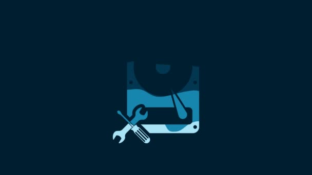 White Hard Disk Drive Screwdriver Wrench Icon Isolated Blue Background — Stockvideo