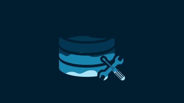 White Database Server Screwdriver Wrench Icon Isolated Blue Background Adjusting — Stock video