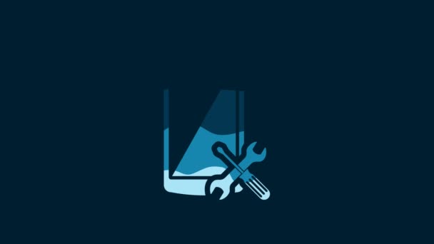 White Smartphone Screwdriver Wrench Icon Isolated Blue Background Adjusting Service — Vídeo de Stock