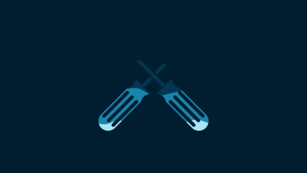 White Crossed Screwdrivers Icon Isolated Blue Background Service Tool Symbol — Stock videók