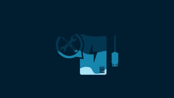 White Power Bank Screwdriver Wrench Icon Isolated Blue Background Adjusting — Vídeos de Stock