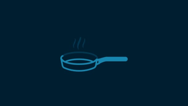 Pictograma Tigaie Albă Izolată Fundal Albastru Simbolul Mâncării Prăjite Sau — Videoclip de stoc