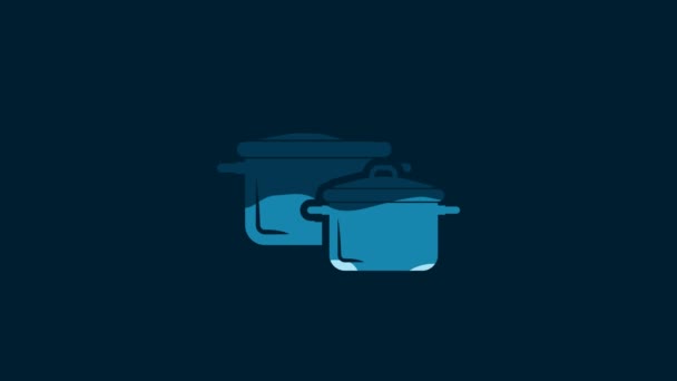 White Cooking Pot Icon Isolated Blue Background Boil Stew Food — Video Stock