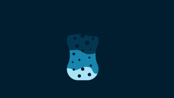 青い背景に泡のアイコンが隔離された白いスポンジ 皿を洗うためのトーストのワシ 清掃サービスのロゴ 4Kビデオモーショングラフィックアニメーション — ストック動画