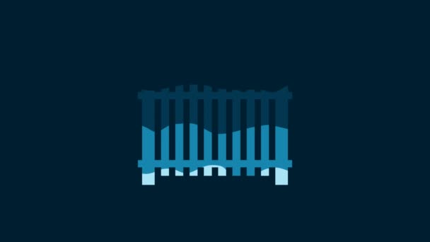 White Garden Fence Wooden Icon Isolated Blue Background Video Motion — Vídeos de Stock